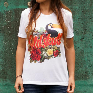 Tropical Toucan bird flowers print women t-shirt Old skull