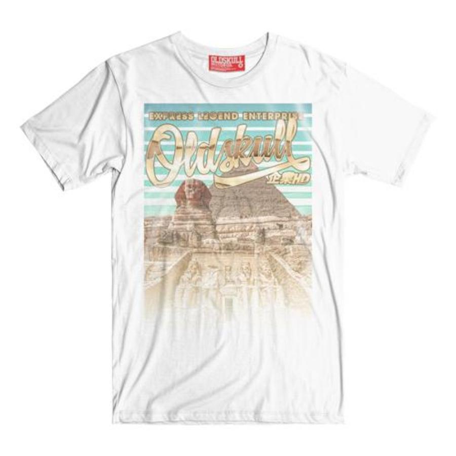 Vintage golden sphinx and pyramid mens white t-shirt 
