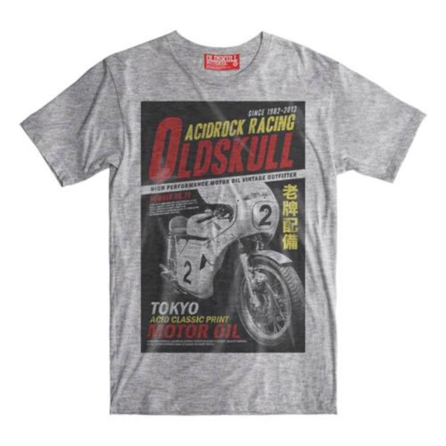 Vintage Japanese motorcycle racing grey mens t-shirt