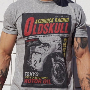 Vintage Japanese motorcycle racing grey mens t-shirt
