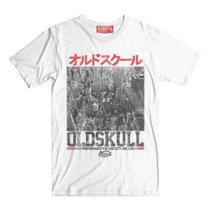 Japanese urban city graphic white t-shirt