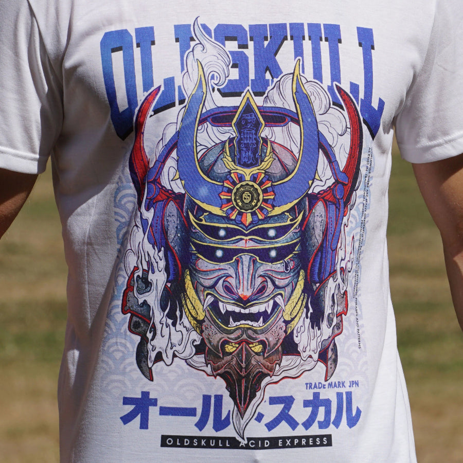 Oldskull-North-America-Bushido-Blue-Vintage-samurai-men-tshirt