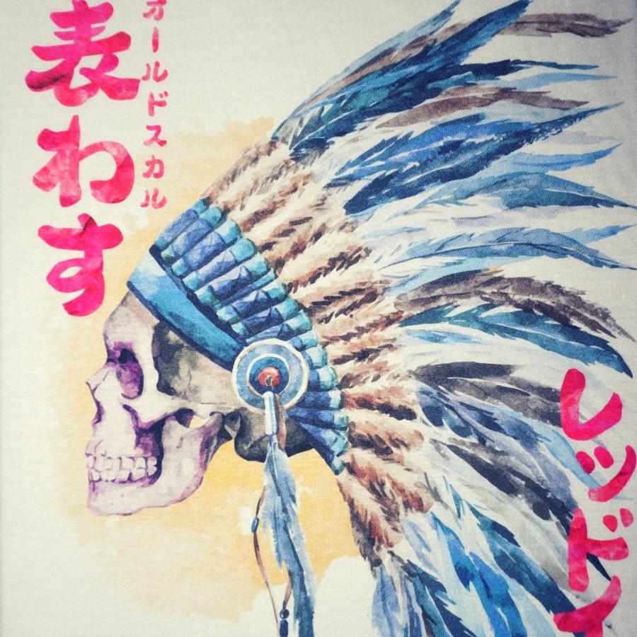 Japanese Blue feather Skull chief art men t-shirt 