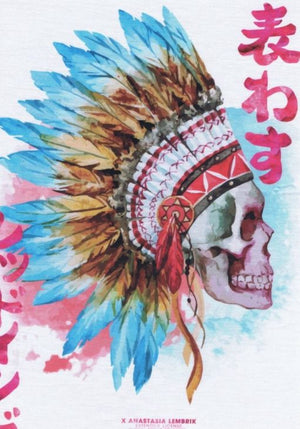 Blue feather skull chief headdress watercolor Anatasia tee