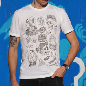 Vintage etching skulls 1920's lucky strike style white t-shirt 