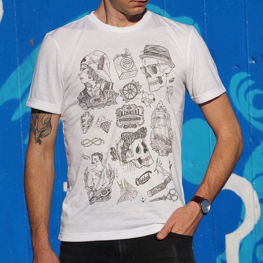 Vintage etching skulls 1920's lucky strike style white t-shirt 