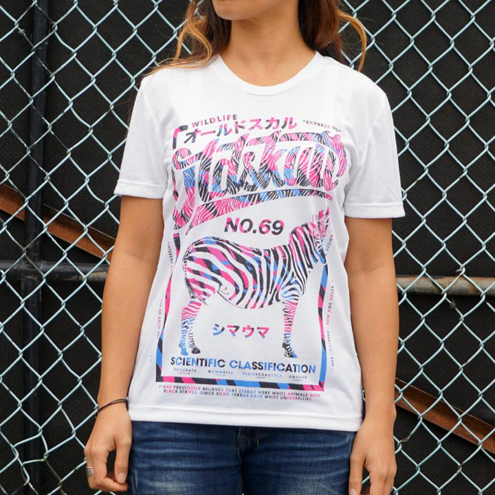 Pink Zebra print women T-shirt with zebra classification 