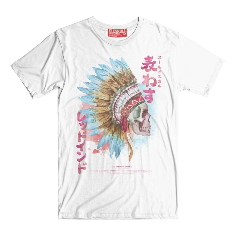 Classic Blue feather skull chief water color vintage t-shirt